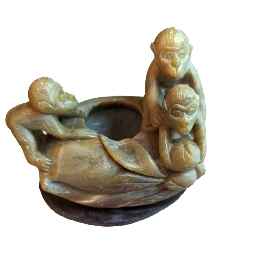 Vintage soapstone carved sculpture monkeys